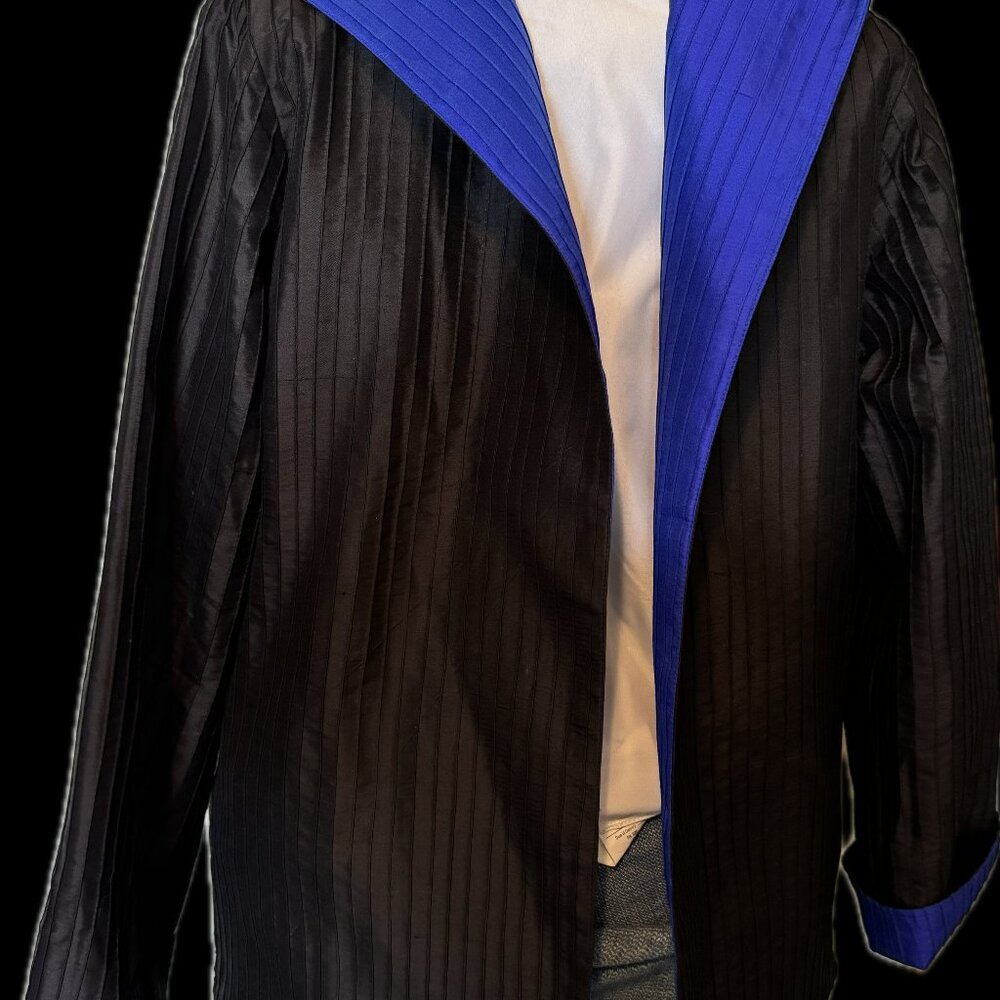 100% silk reversible jacket, black and blue,